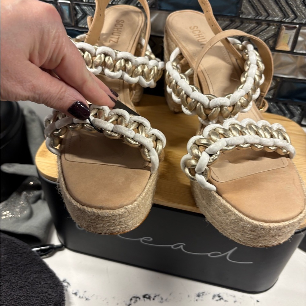 SCHUTZ Women's Beige and White Espadrille Sandals